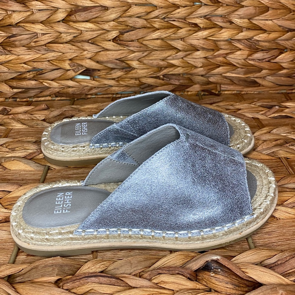 Eileen Fisher Silver Metallic Espadrille Sandals